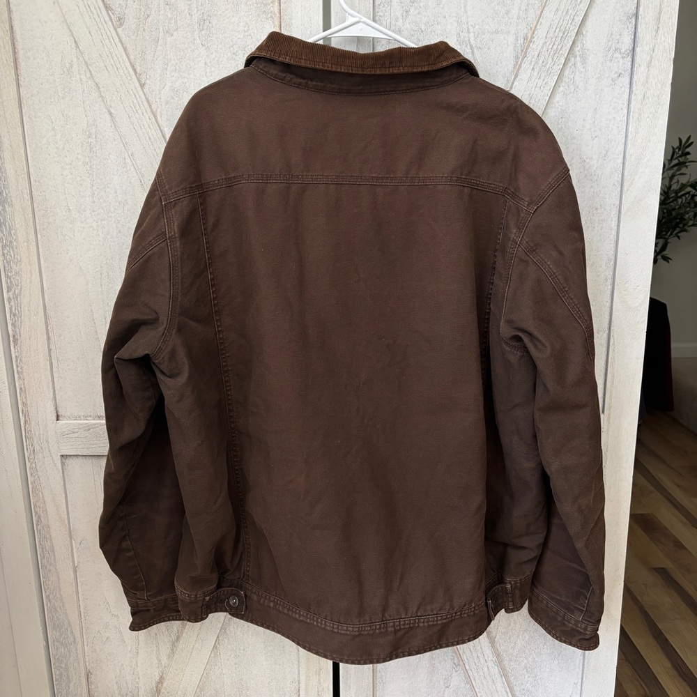 Woolrich Canvas Sherpa Lined Trucker Jacket Mens XXL Brown Barn Chore Coat Work - Picture 2 of 11